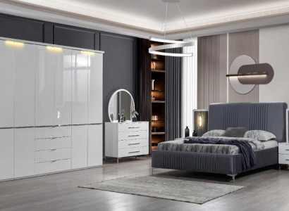 White bedroom furniture textile bed large wardrobe nightstands